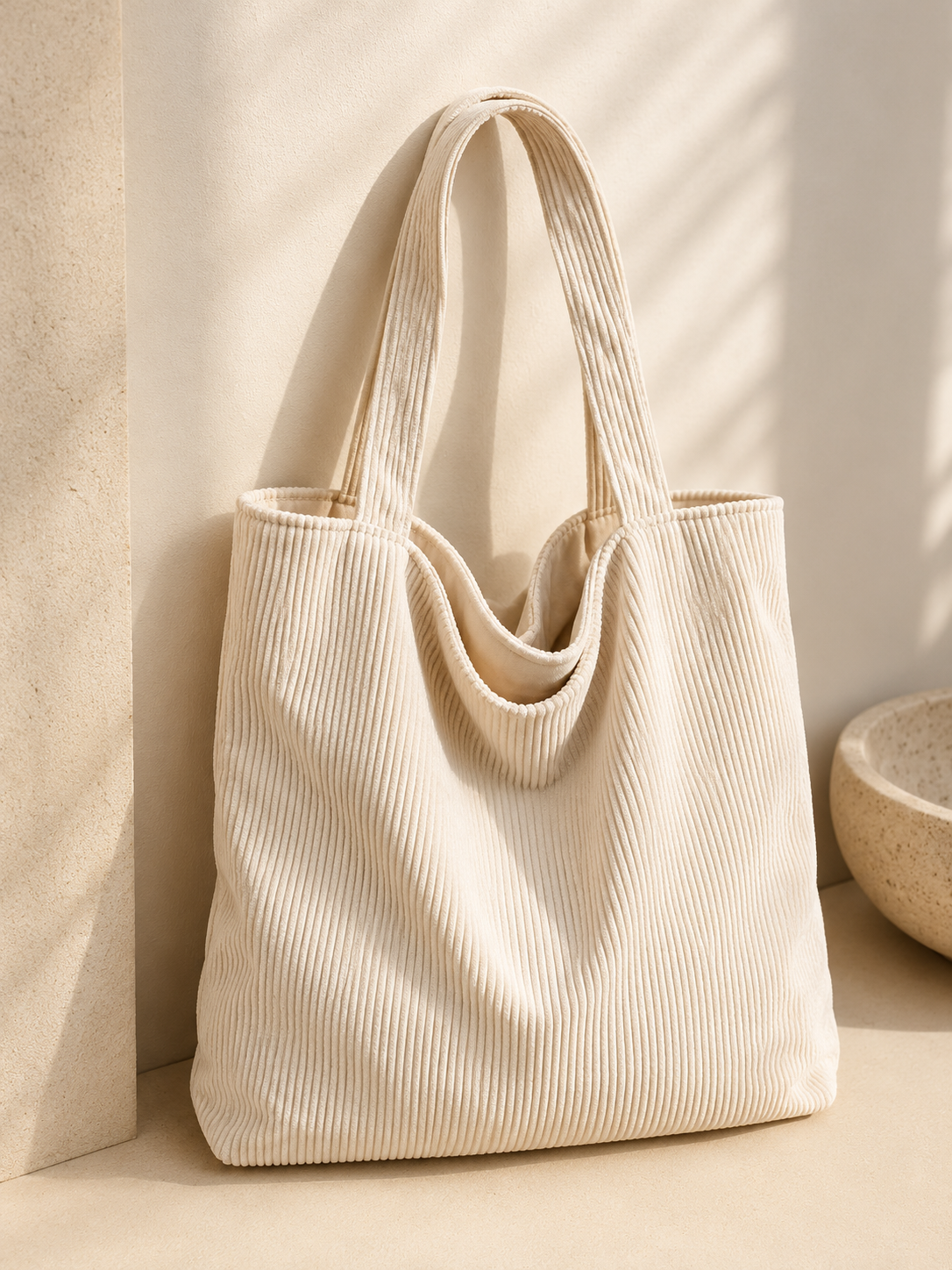 Sac cabas en velours côtelé Alma – Écru