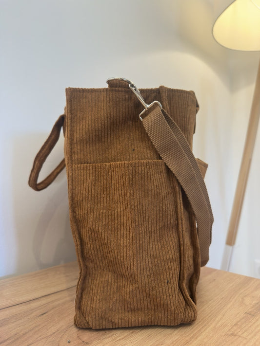 Sac cabas en velours côtelé – Marron 🤎