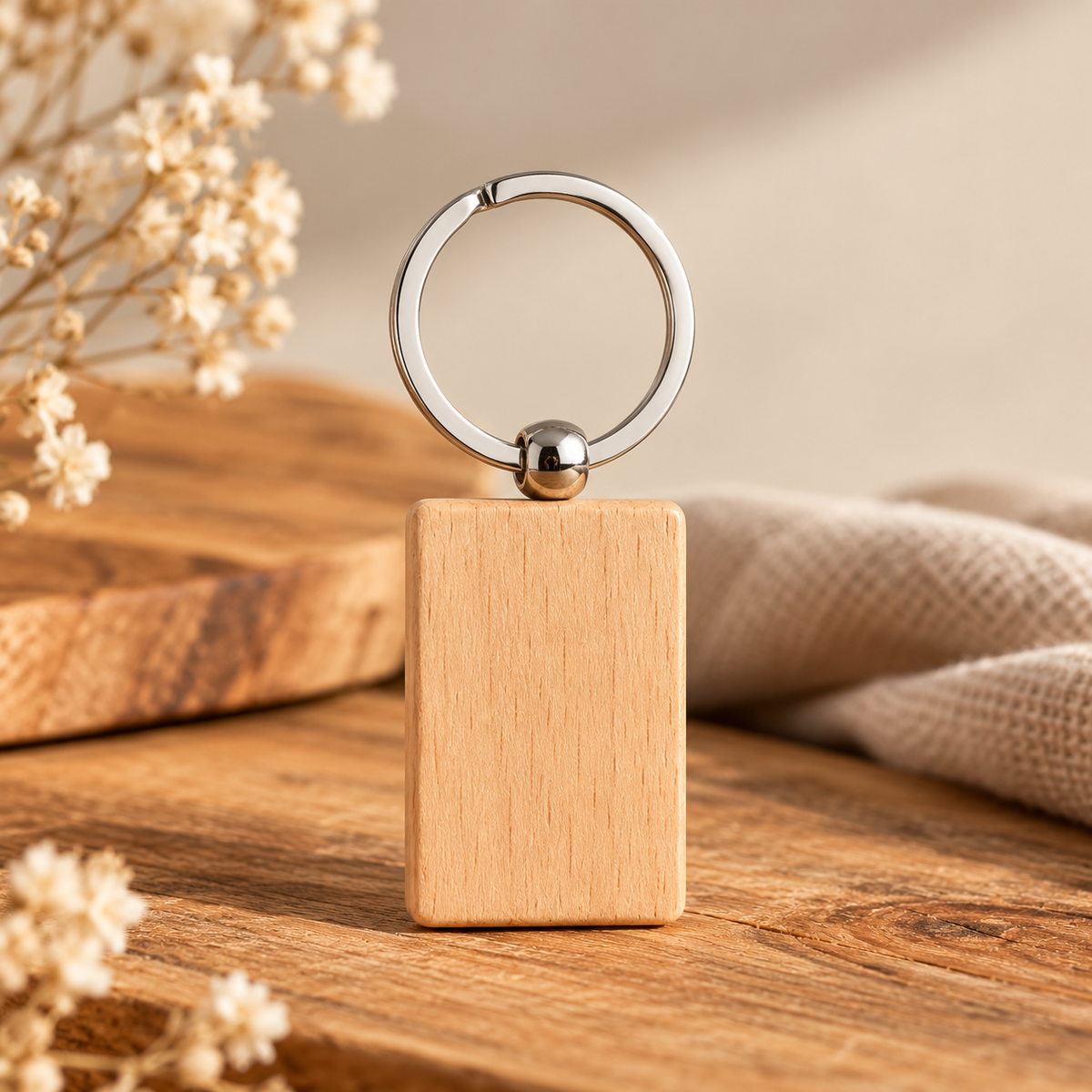 Porte-clés en bois personnalisable – 5,5 × 3 cm