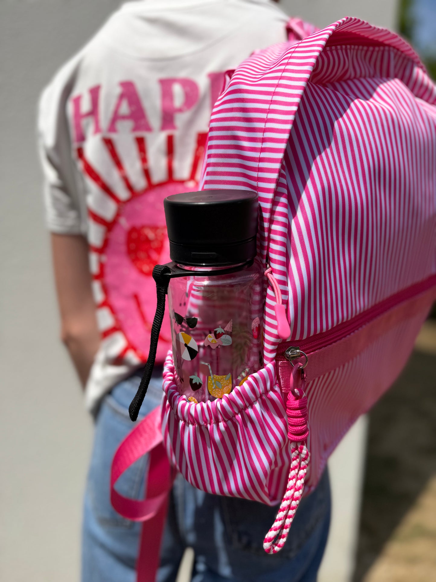 Sac à dos rayé rose fuchsia