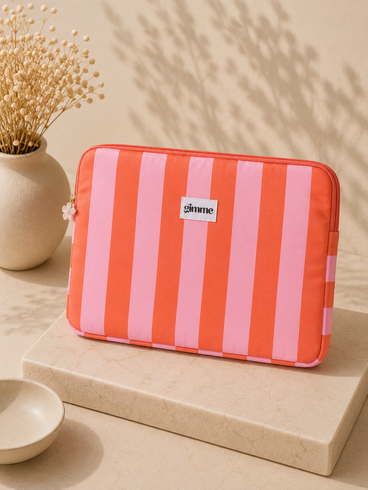Housse d’ordinateur Rayures Rose & Corail
