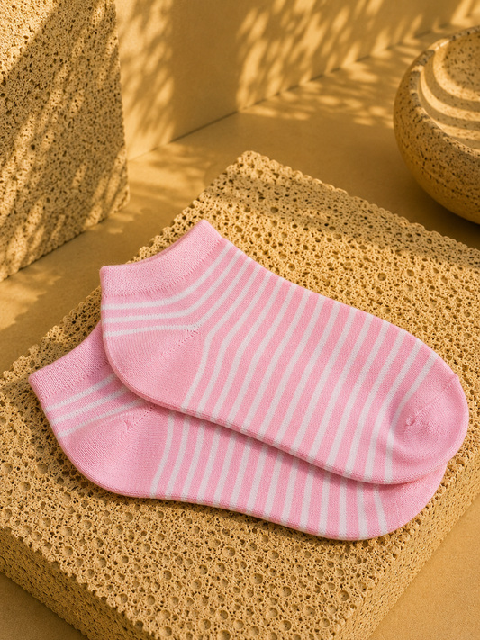 Socquettes Iris – Rayures rose poudré