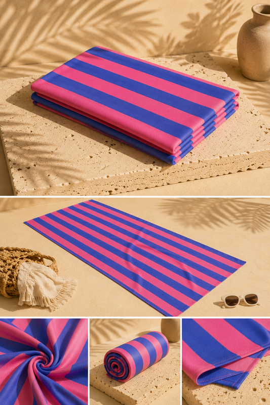 Serviette de plage Louna – Rayures rose & bleu