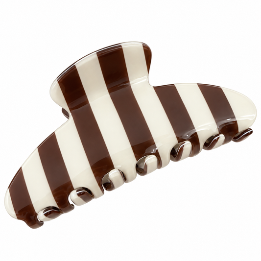 Grande pince à cheveux rayée – Chocolat & crème