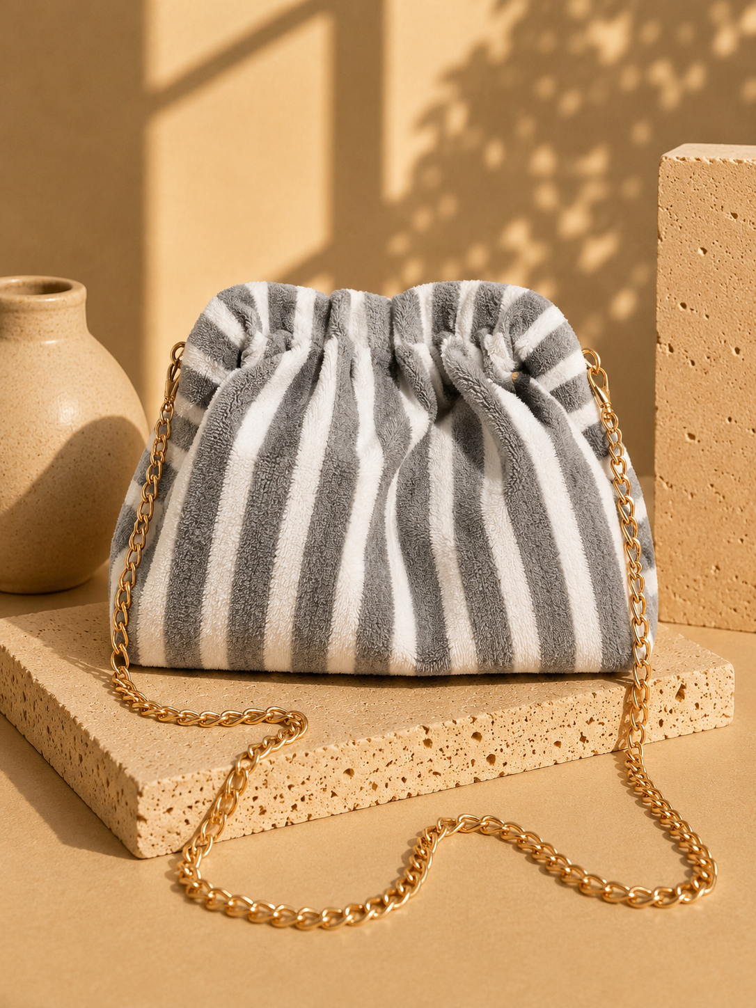 Sac demi-lune Zoé – Gris rayé