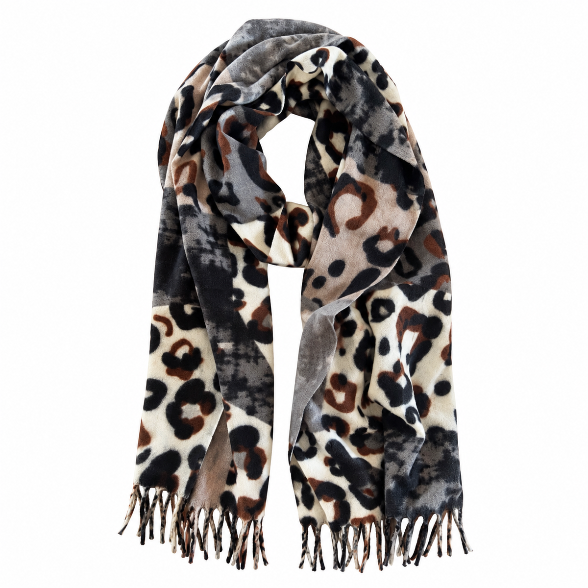 Écharpe oversize léopard patchwork – 170 x 70 cm Noir