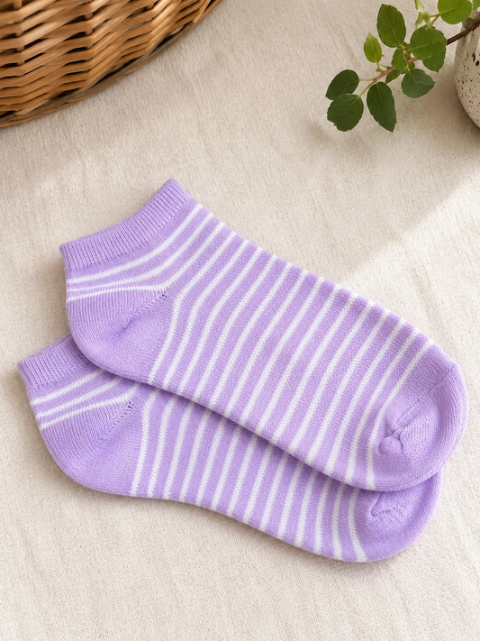 Socquettes Lina – Rayures lavande