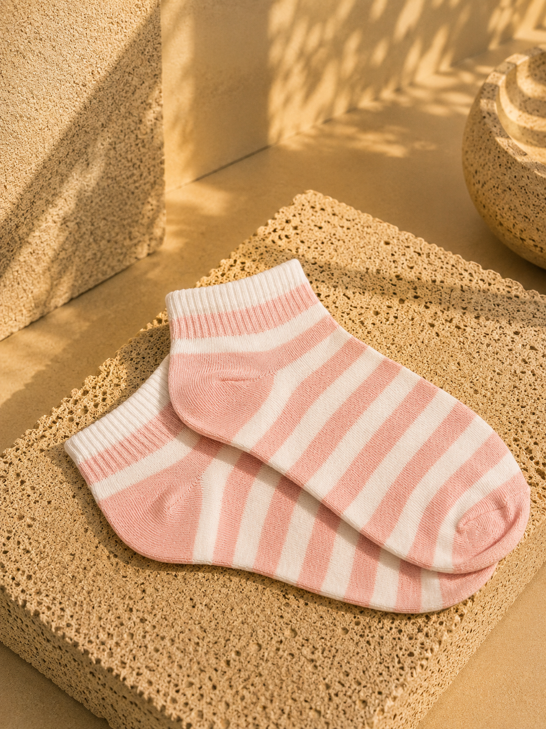 Socquettes Noémie – Rayures rose poudré