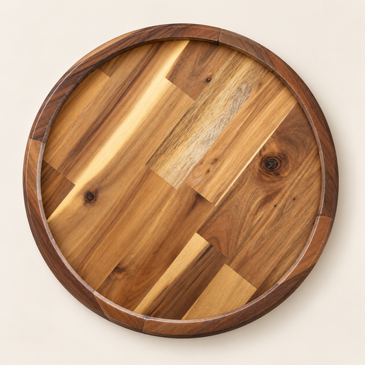 Plateau rond Personnalisable en bois foncé – Ø 34 cm