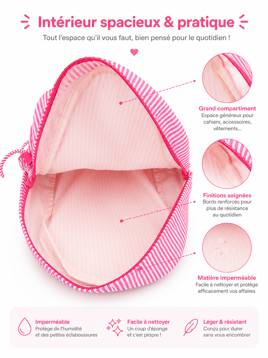 Sac à dos rayé rose fuchsia