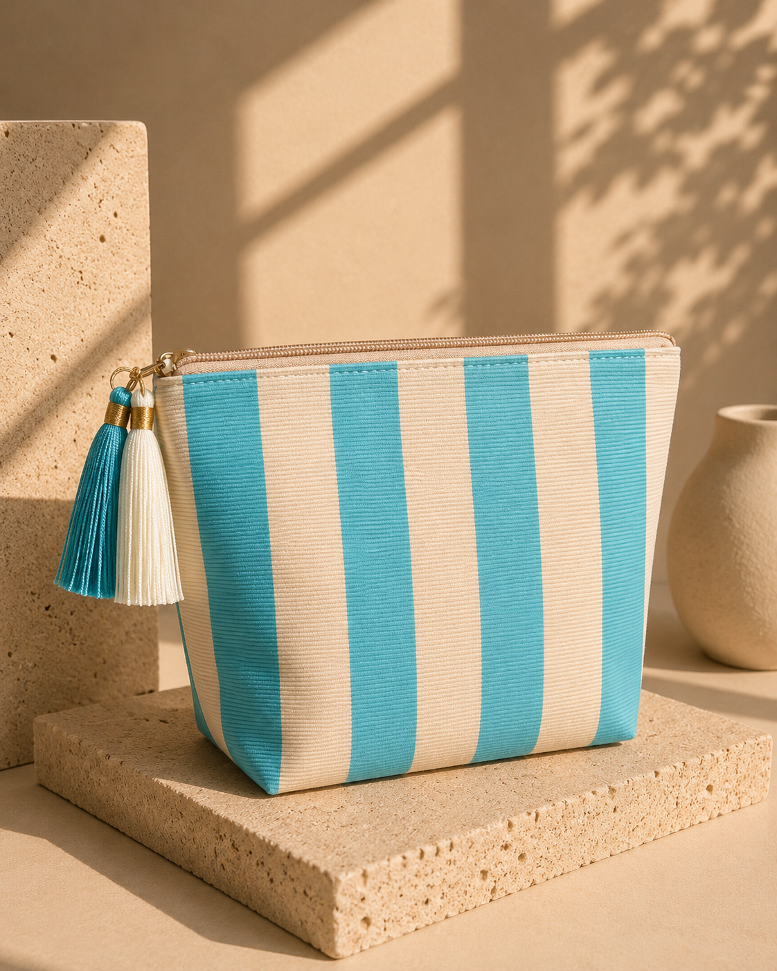 Trousse en velours côtelé Bleu – Charlie