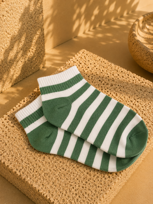 Socquettes Alix – Rayures vert sauge