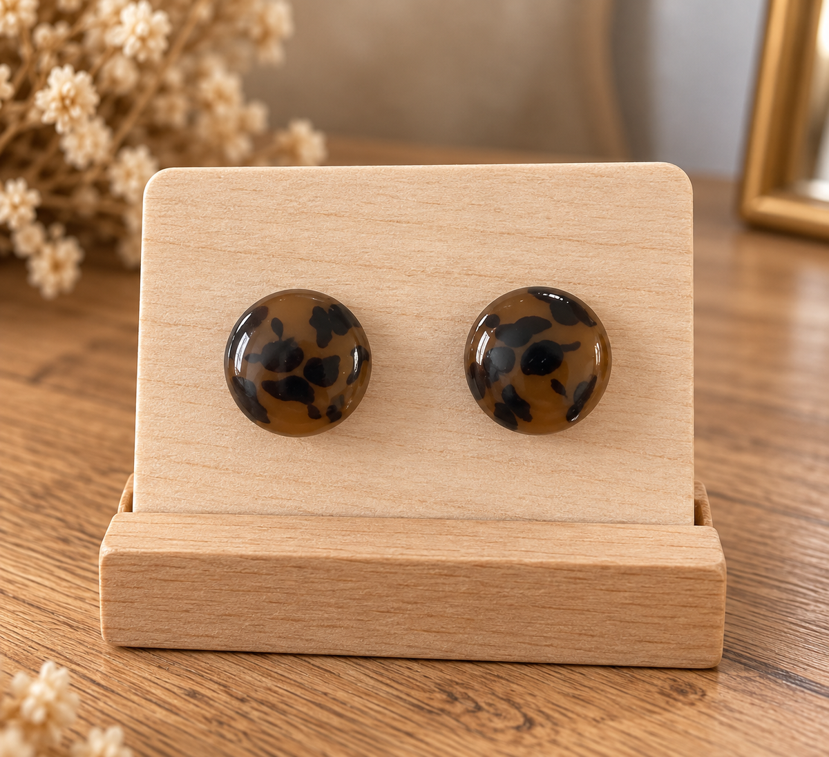 Boucles d’oreilles puces léopard – Marron