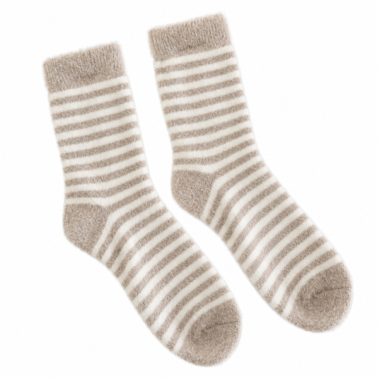 Chaussettes polaires rayées – Crème