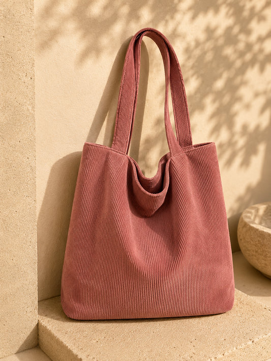 Sac cabas en velours côtelé Romy – Rose poudré