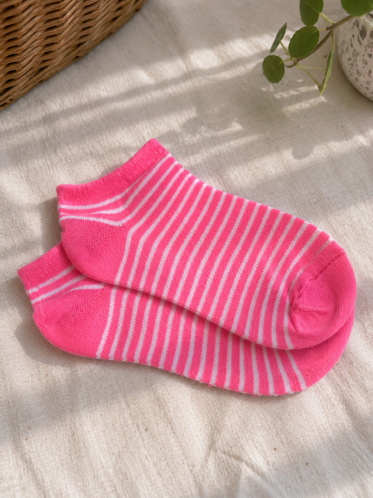 Socquettes Zoé – Rayures fuchsia