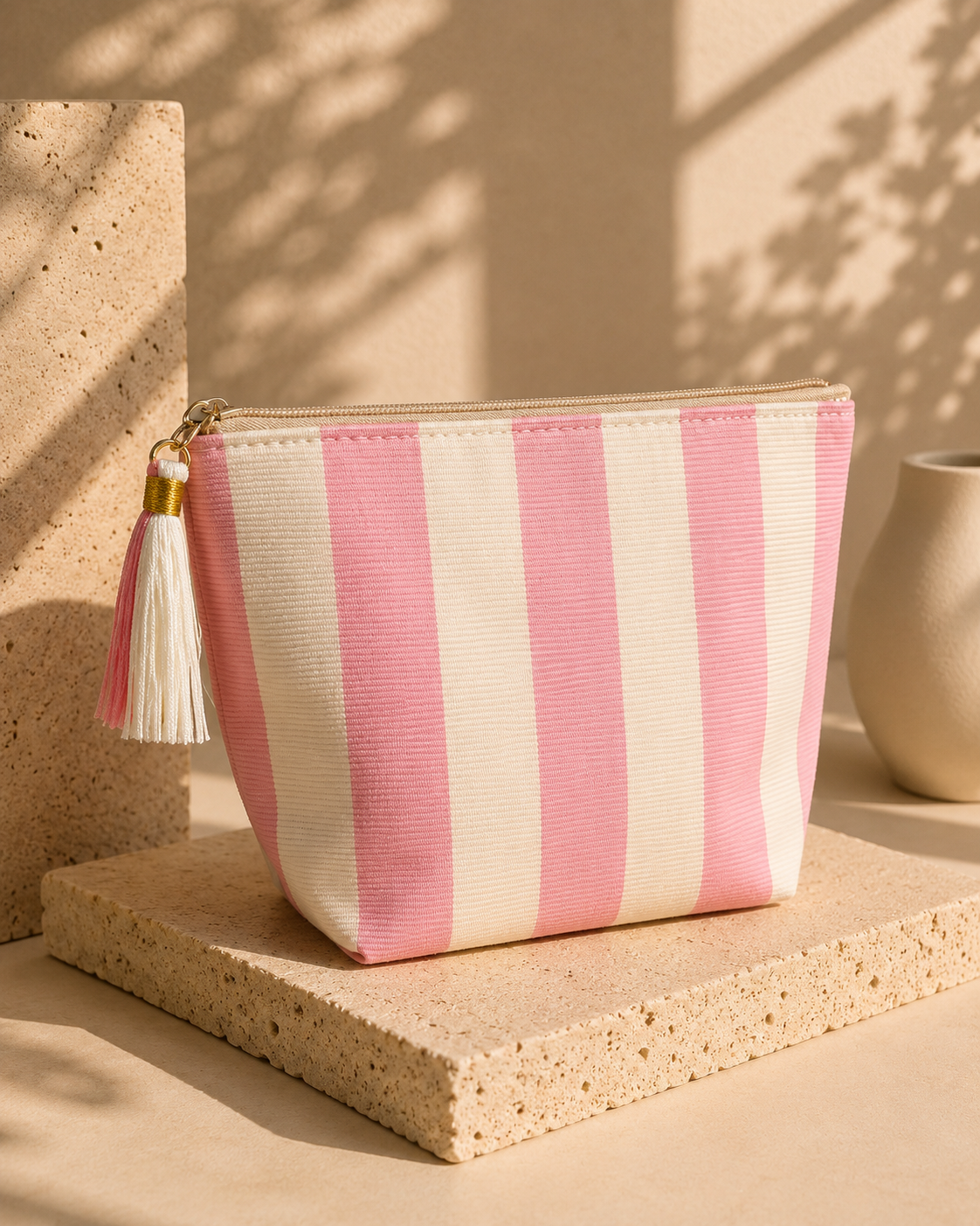 Trousse en velours côtelé Rose – Lucie