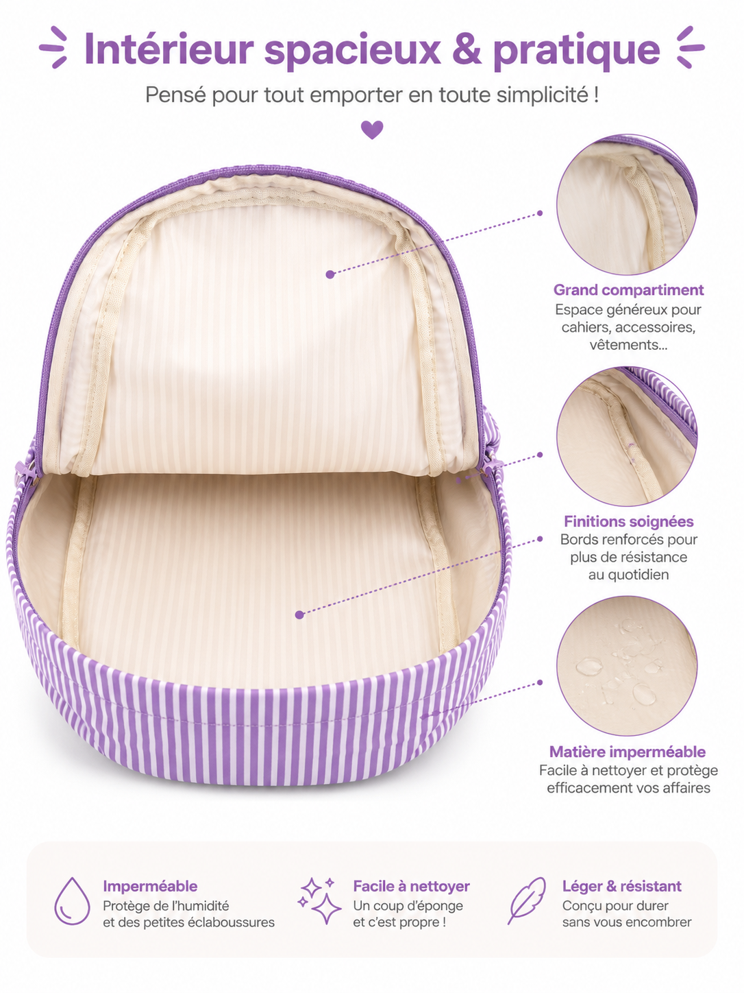 Sac à dos rayé lavande
