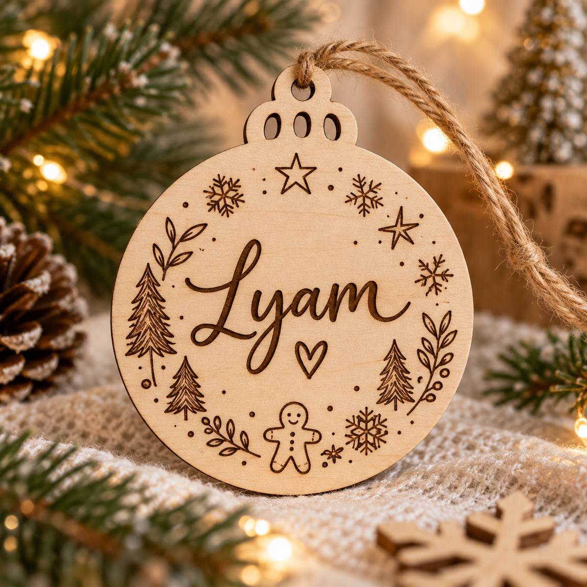 Boule de Noël en bois personnalisable – Prénom