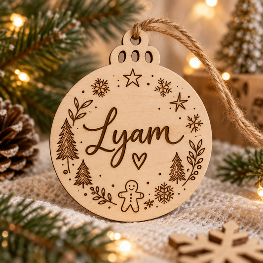 Boule de Noël en bois personnalisable – Prénom
