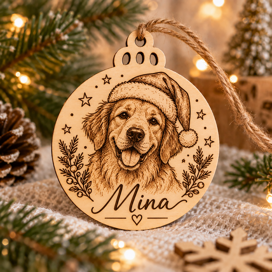 Boule de Noël en bois personnalisable – Portrait de votre animal