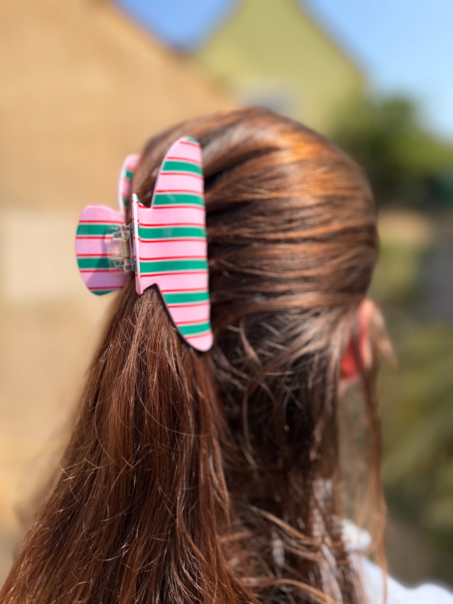 Pince à cheveux Rayures Rose, Vert & Rouge