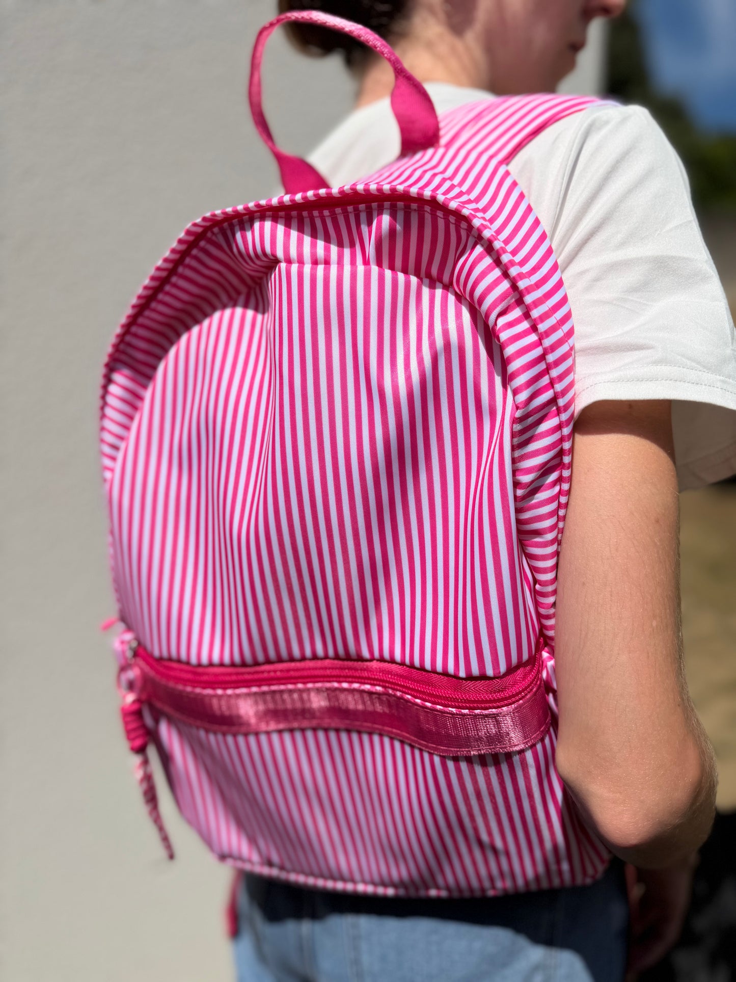 Sac à dos rayé rose fuchsia