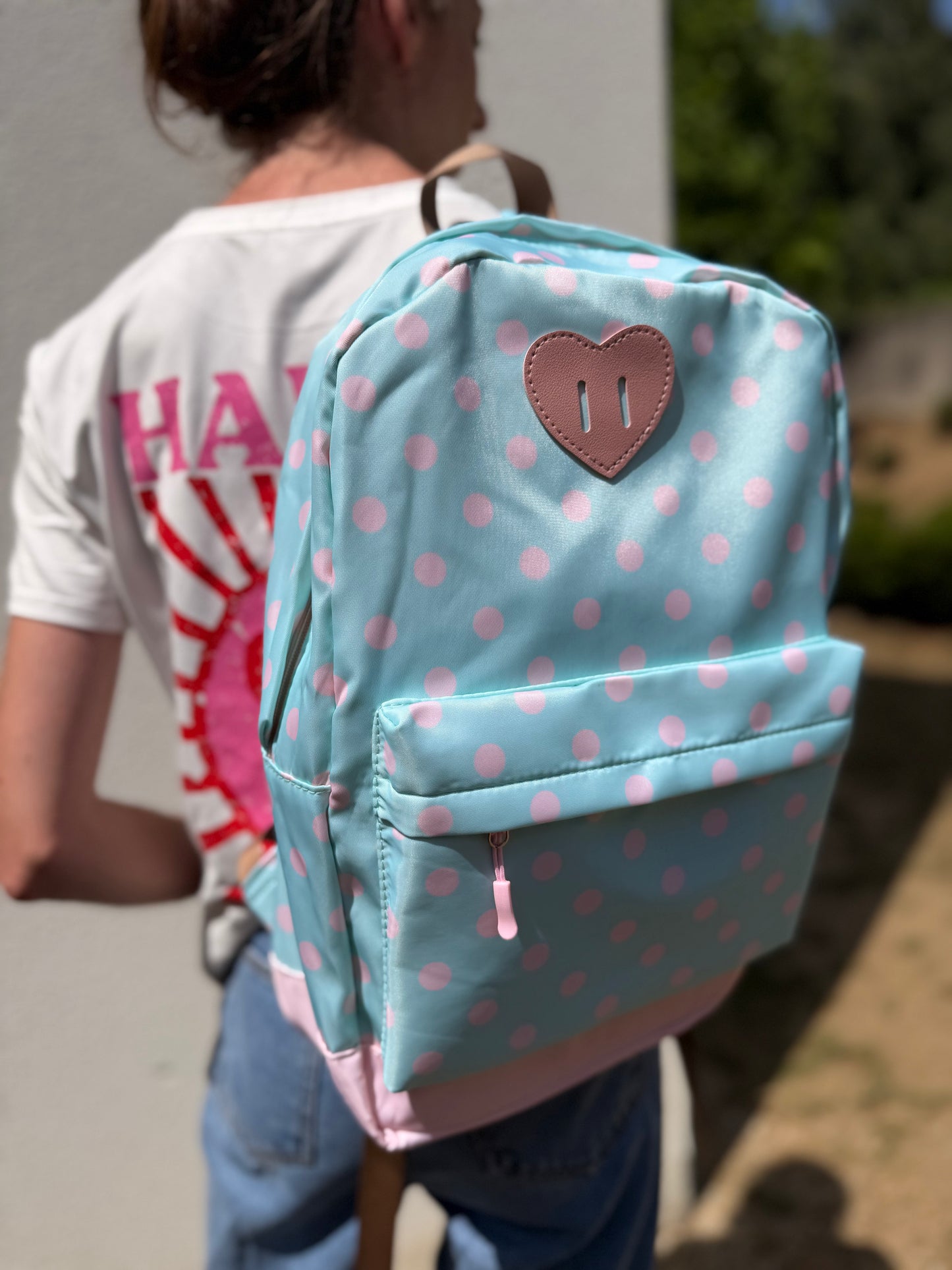 Sac à dos à pois bleu & rose