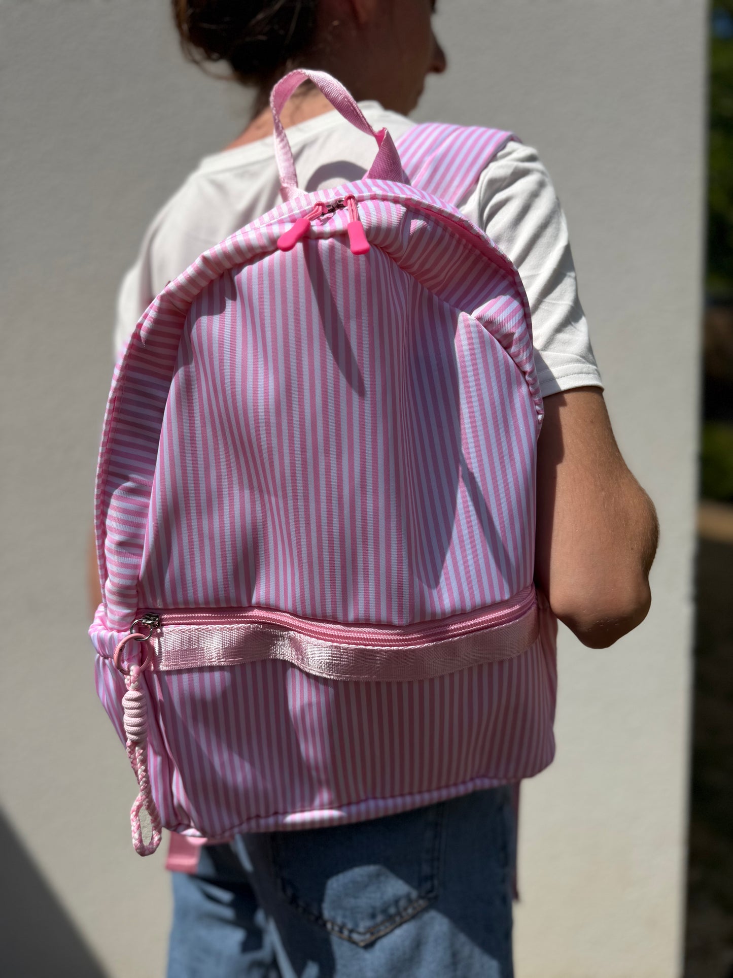 Sac à dos rayé rose pastel