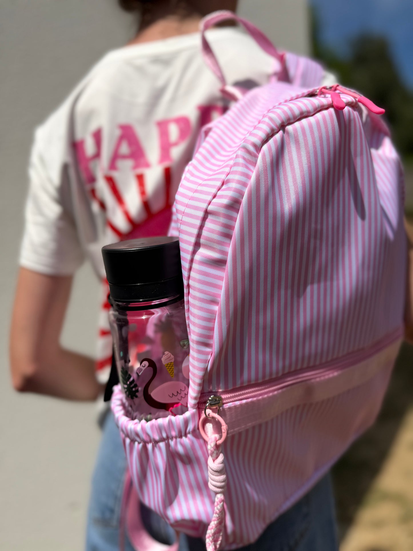 Sac à dos rayé rose pastel